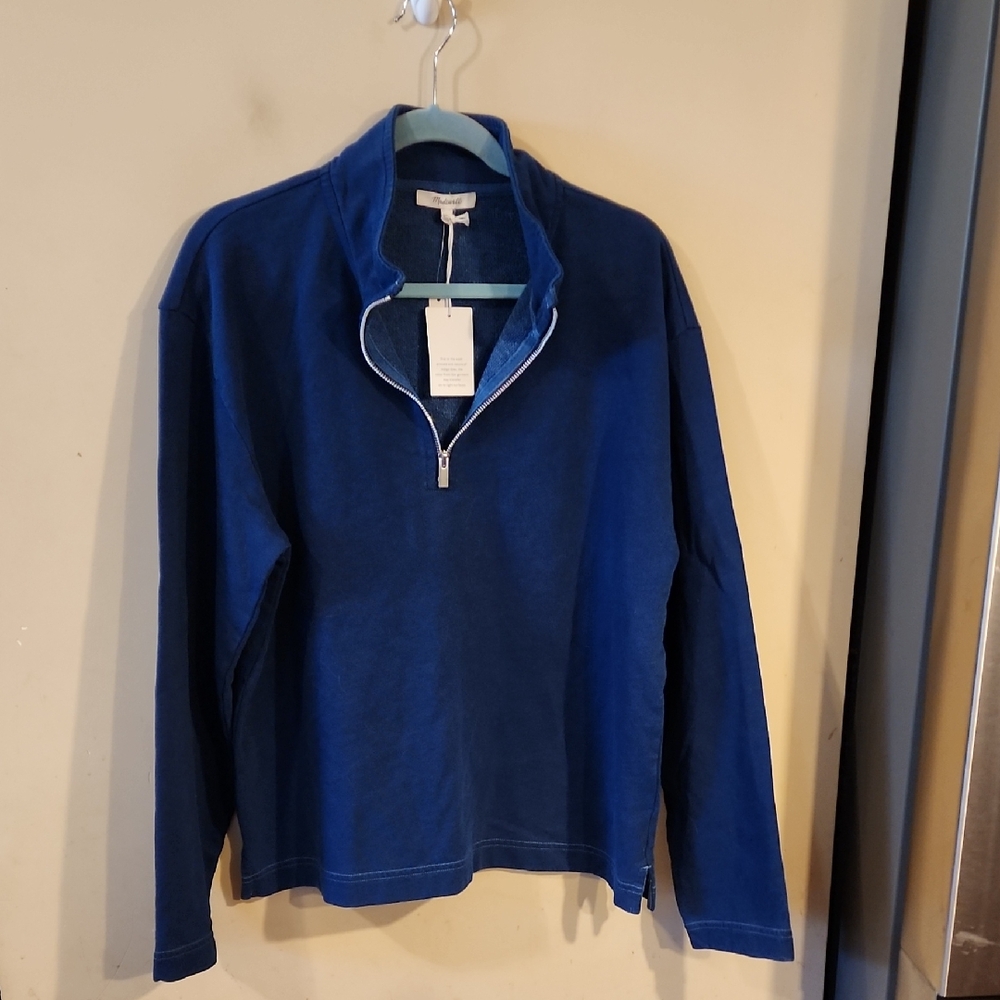 Madewell Men's Zip-Up Sweater in Deep Blue